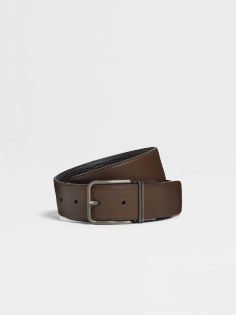 DARK BROWN AND BLACK REVERSIBLE LEATHER BELT