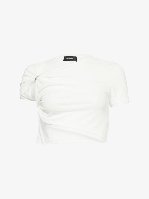 Gather Cropped Cotton-Blend Stretch-Jersey T-Shirt