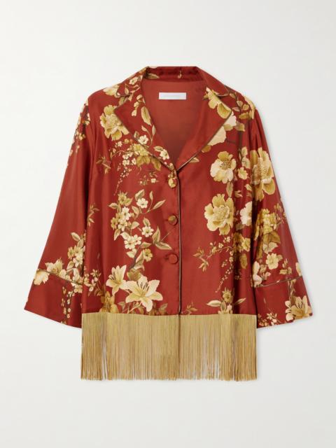 Calliope Fringed Floral-print Silk-twill Shirt
