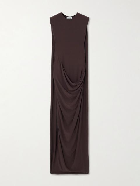 Draped stretch-satin maxi dress Brown