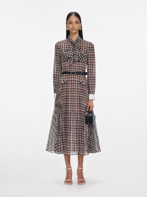 Brown Check Chiffon Midi Dress