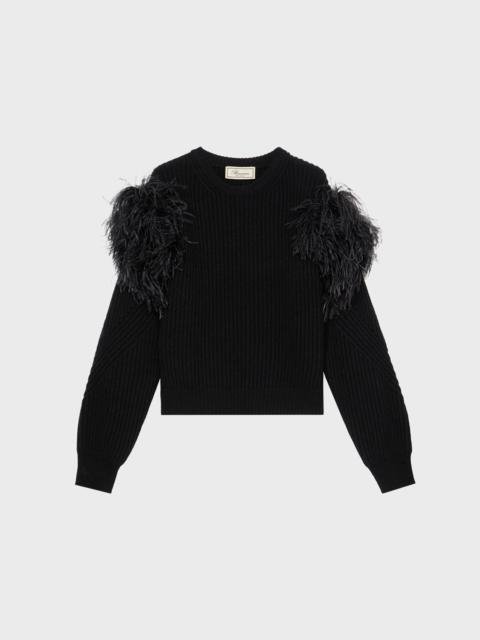 RIBBED WOOL SWEATER WITH FEATHERS