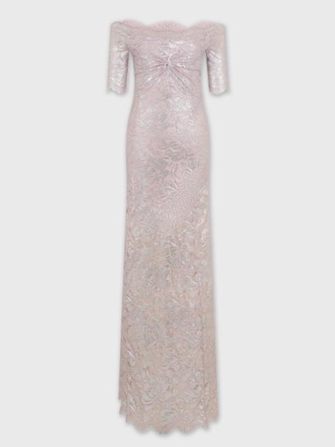 PINK LONG DRESS IN LACE WITH SILVER INDUCTION