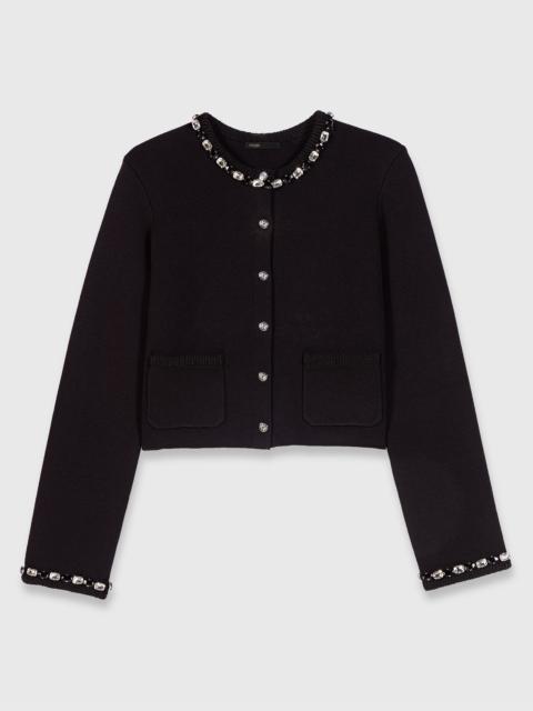 Cropped jewellery detail cardigan