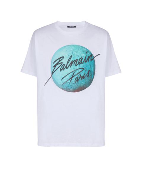 Printed Balmain Paris logo and planet T-shirt