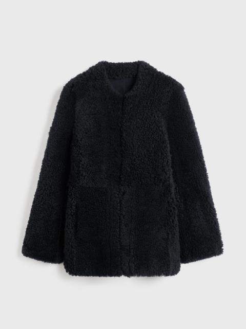 Cinched shearling jacket navy