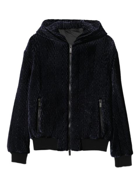herringbone-pattern hooded jacket