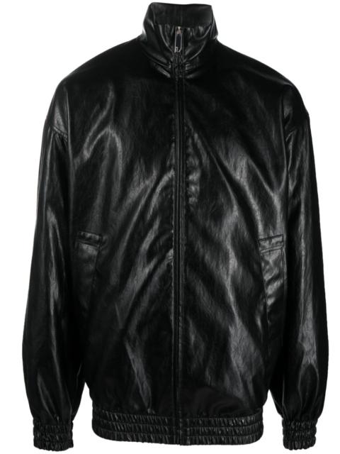 high-shine faux-leather jacket