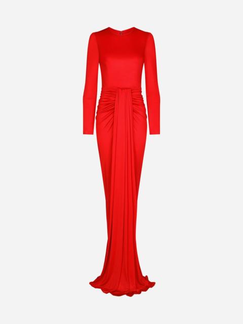 Long organzine dress with draping