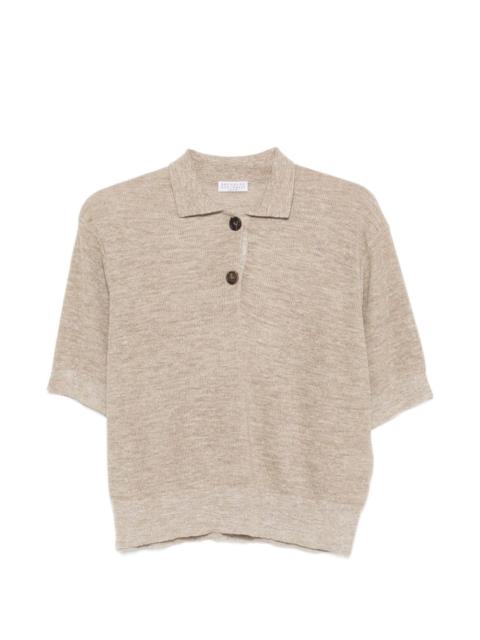 metallic-thread polo top