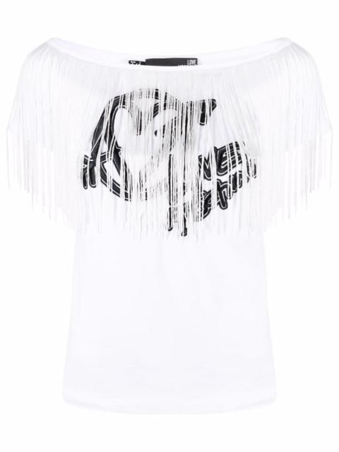 embroidered-logo fringed T-shirt