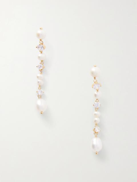 Gold-plated, Faux-pearl And Cubic Zirconia Earrings