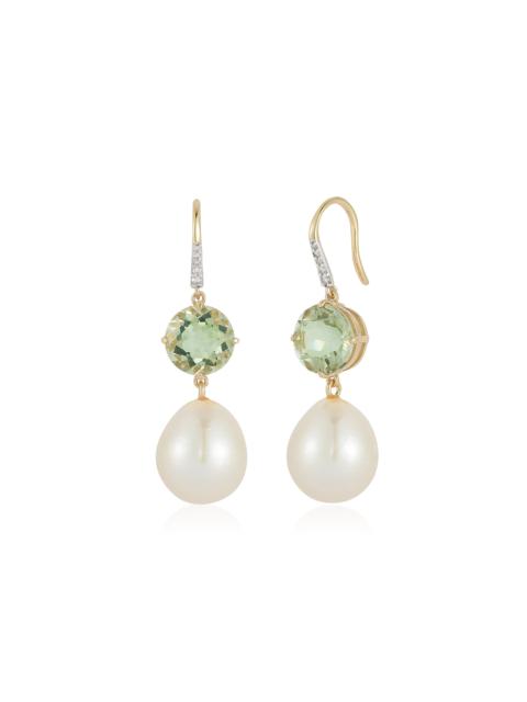 14K Yellow Gold Amethyst and Pearl Earrings green