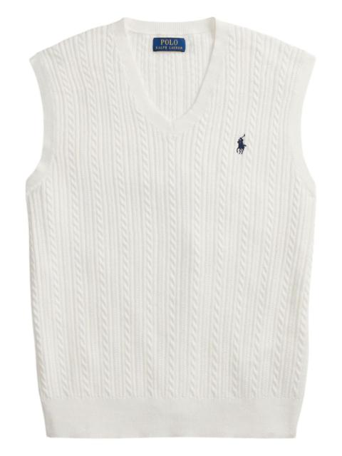 cable-knit embroidered-logo vest
