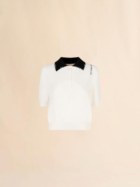 WHITE COTTON POLO SHIRT WITH MARNI SYMBOL