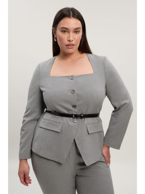 Plus Size Tailored Marl Belted Square Neck Blazer
