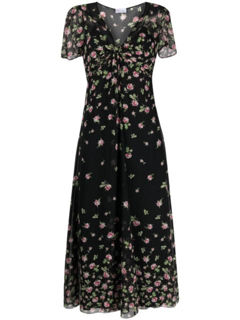 floral-print chiffon midi dress