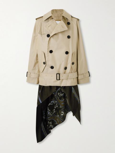 Double-breasted Scarf-detailed Gabardine Jacket