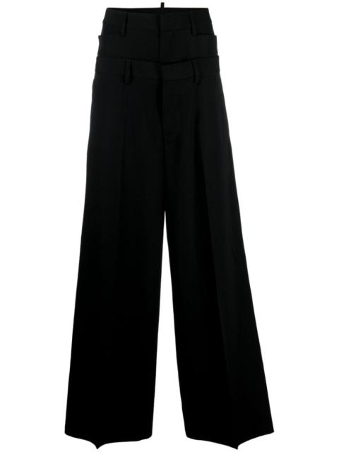 layered wide-leg virgin-wool trousers
