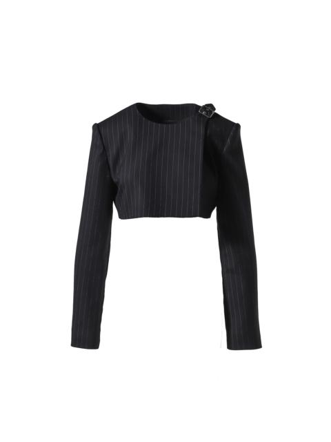 BUCKLE TAILORED PINSTRIPE TOP / BLK/WHT