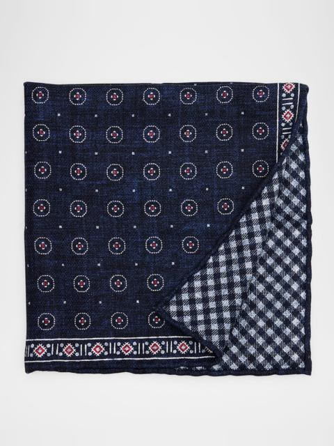 Men's Double-Face Geometric-Check Silk Pocket Square