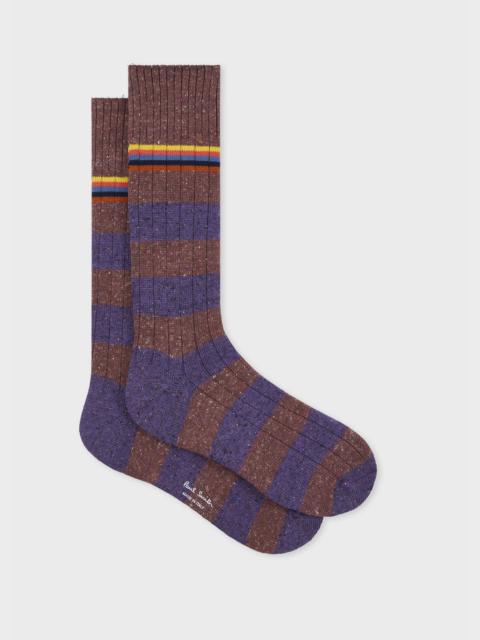 Burgundy and Purple Cotton-Silk Blend Chunky 'Signature Stripe' Socks