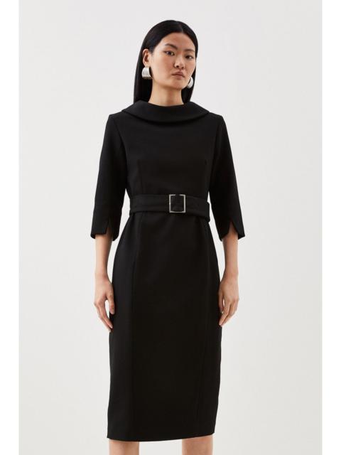 Petite Tailored Structured Crepe Roll Neck Pencil Midi Dress