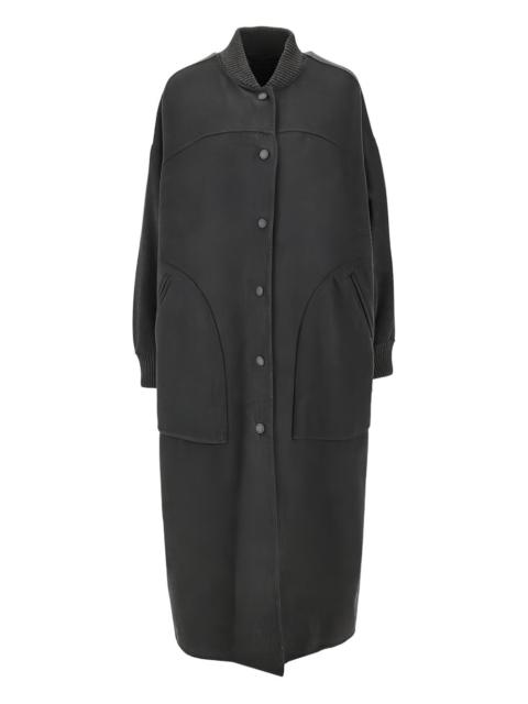 rib-knit pocket parka coat