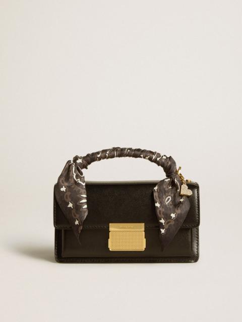 Small Venezia Bag in black boarded leather with silk scarf and charm