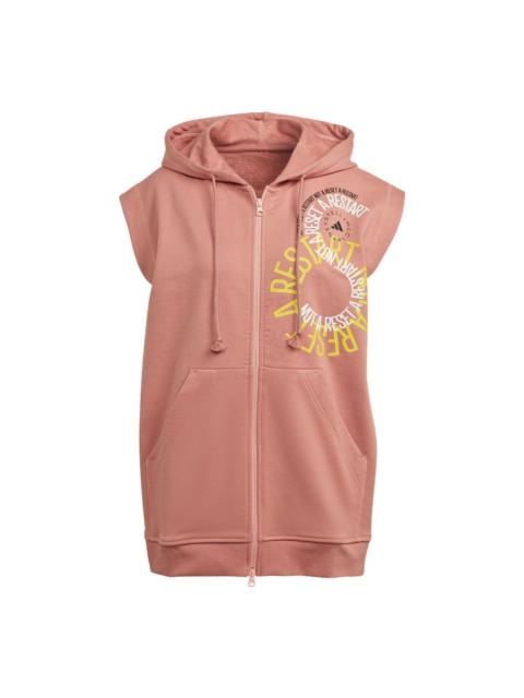 adidas Logo Alphabet Printing Pattern Zipper Hooded Short Sleeve Pink Red IB5903