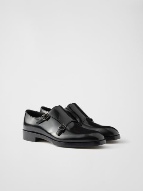 Brushed leather double monk strap shoes