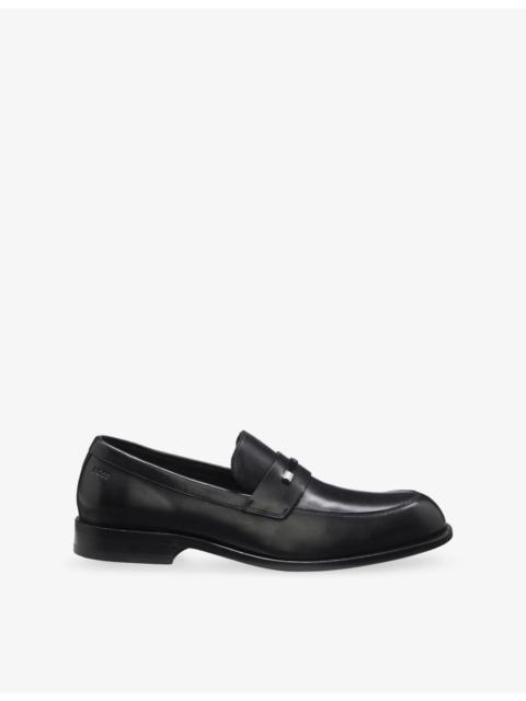 Branded Metal Trim Leather Loafers