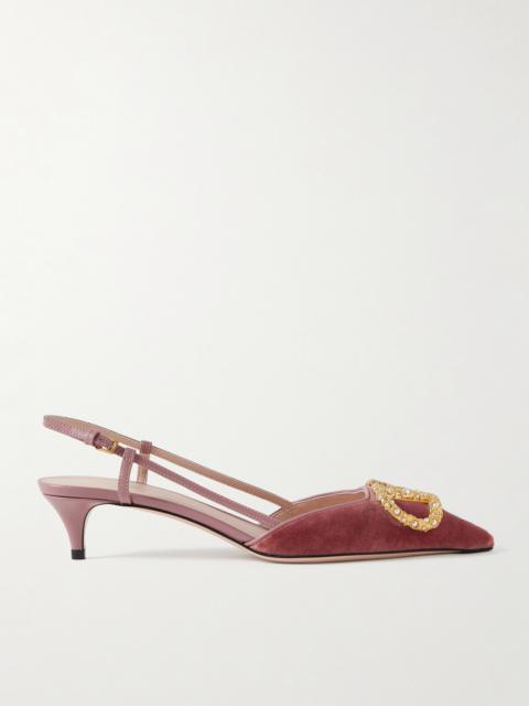 Vlogo 50 Leather-trimmed Embellished Velvet Slingback Pumps