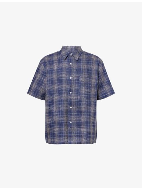 Checked Short-Sleeve Cotton and Linen-Blend Shirt