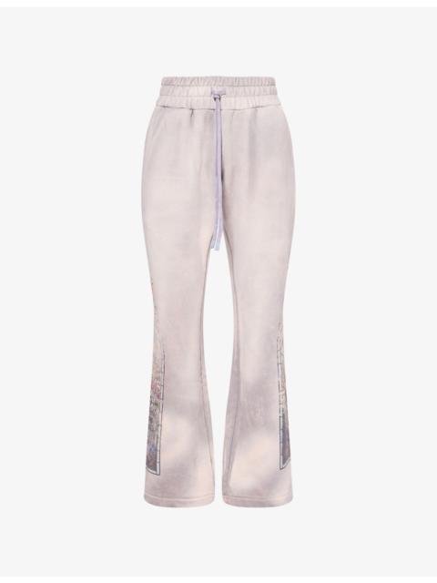Faded-Wash Graphic-Print Cotton Joggers