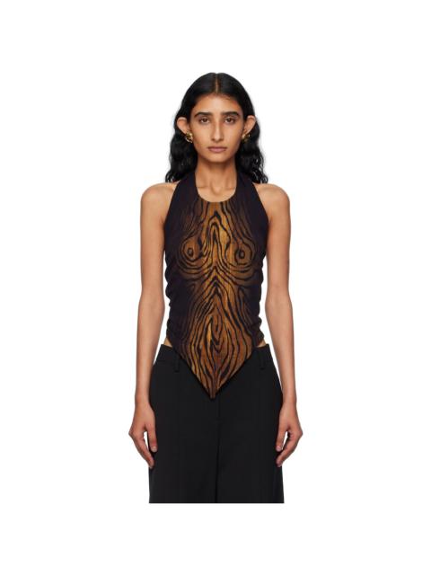 Black & Brown Scarf Printed Wood Top