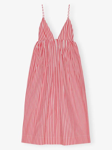 RED STRIPE COTTON STRAP MIDI DRESS