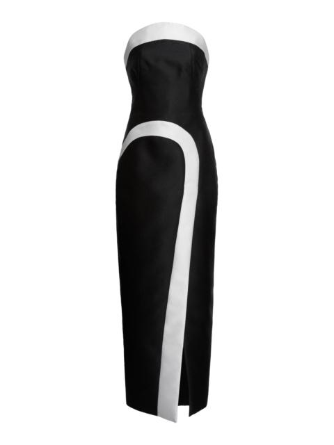 Crepe Duchesse Strapless Midi Dress black/white