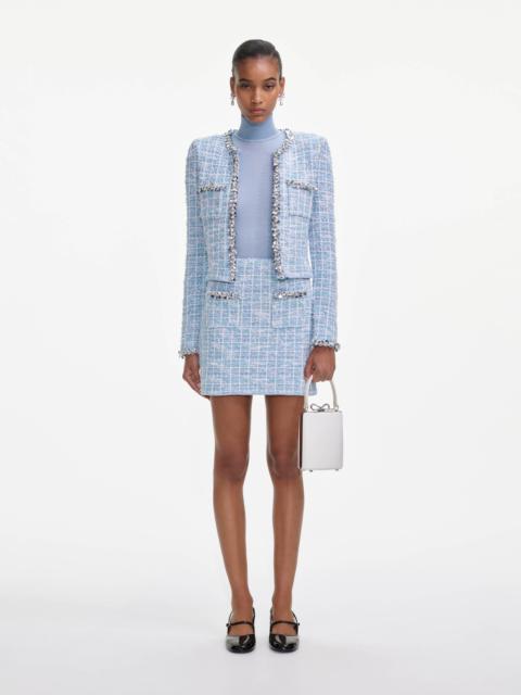 Blue Check Knit Mini Skirt