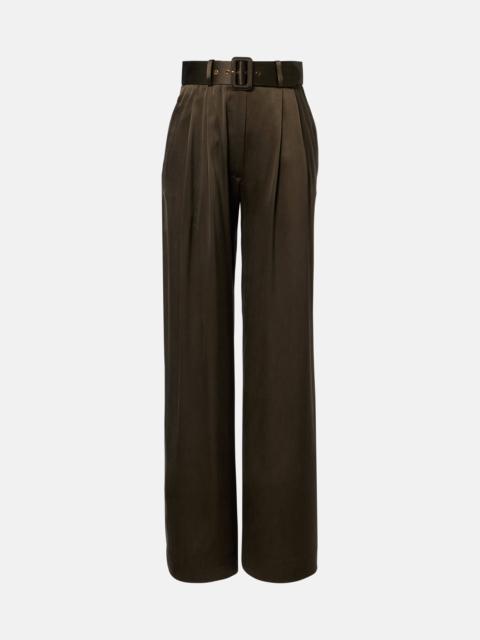 Belted silk wide-leg pants