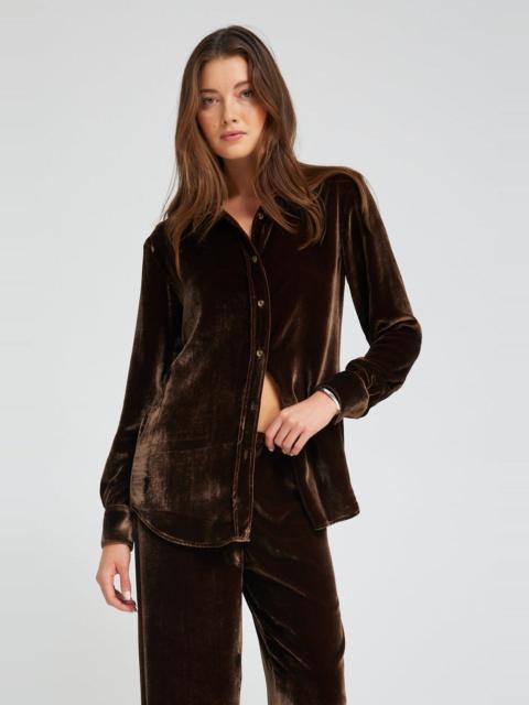 BROWN SILK ELISE BUTTON DOWN