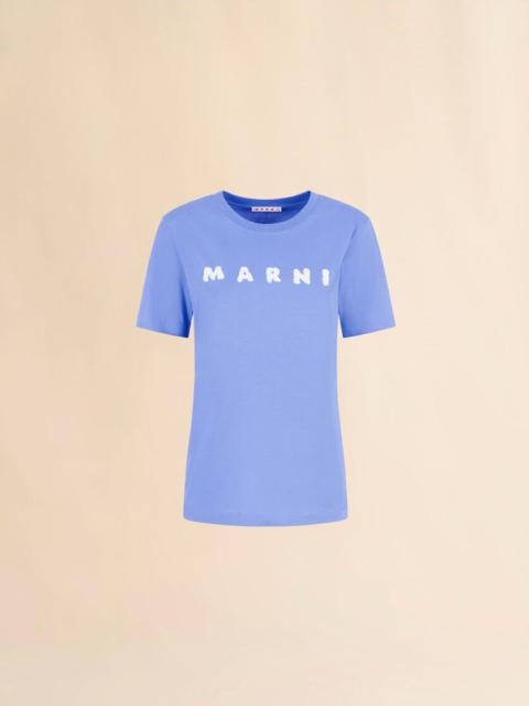 LIGHT BLUE JERSEY T-SHIRT WITH MARNI SCRIBBLED LOGO