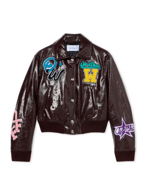 Crinkled Coated Varsity Jacket