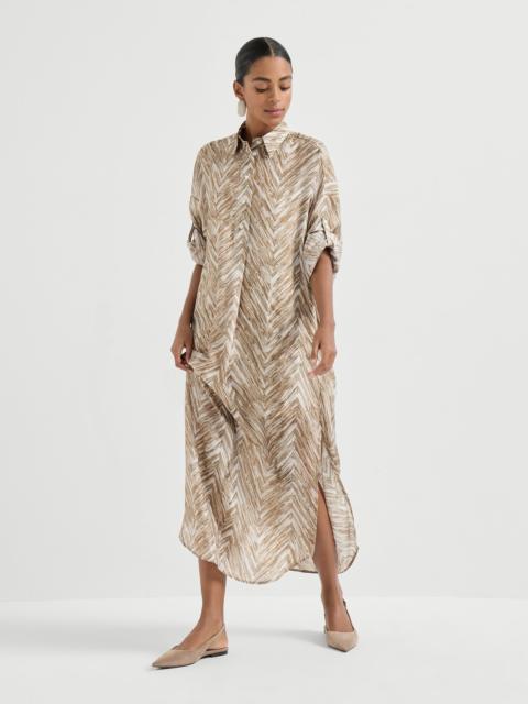 Silk chevron print pongee dress