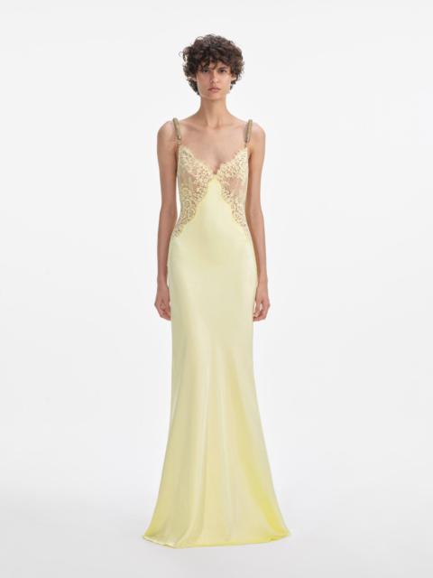 Yellow Lace Satin Maxi Dress