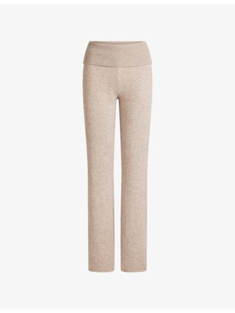 Foldover-Waistband Straight-Leg Wool-Blend Trousers
