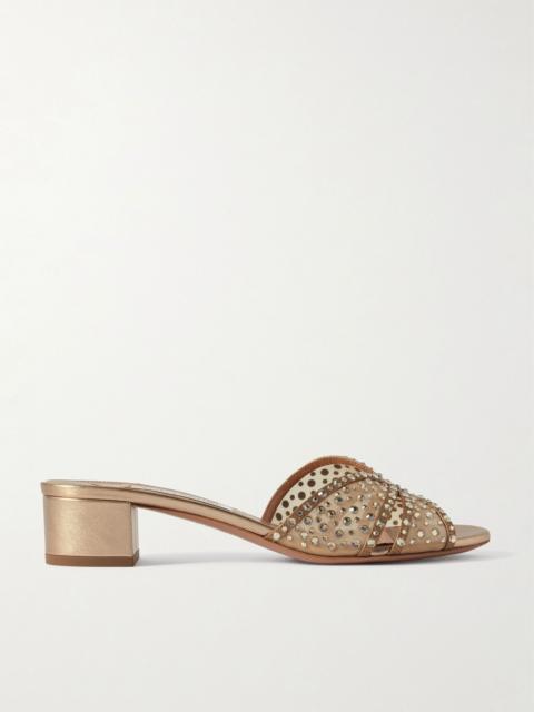 Crystal Lover 35 embellished mesh and leather mules Gold