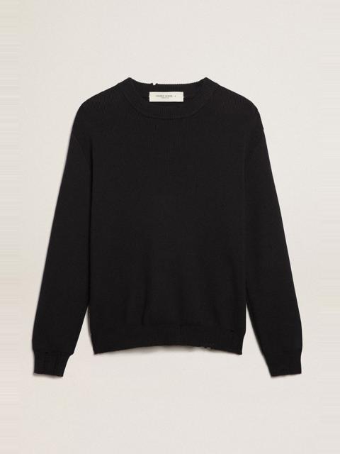 Men’s round-neck sweater in dark blue cotton