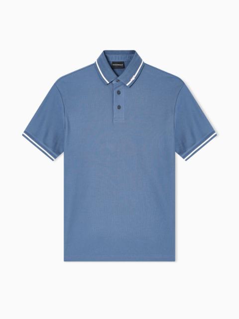 PIQUÉ POLO SHIRT WITH MICRO EAGLE EMBROIDERY AND TRIM