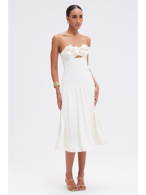 BREEZE JACQUARD FLOWER APPLIQUE MIDI DRESS